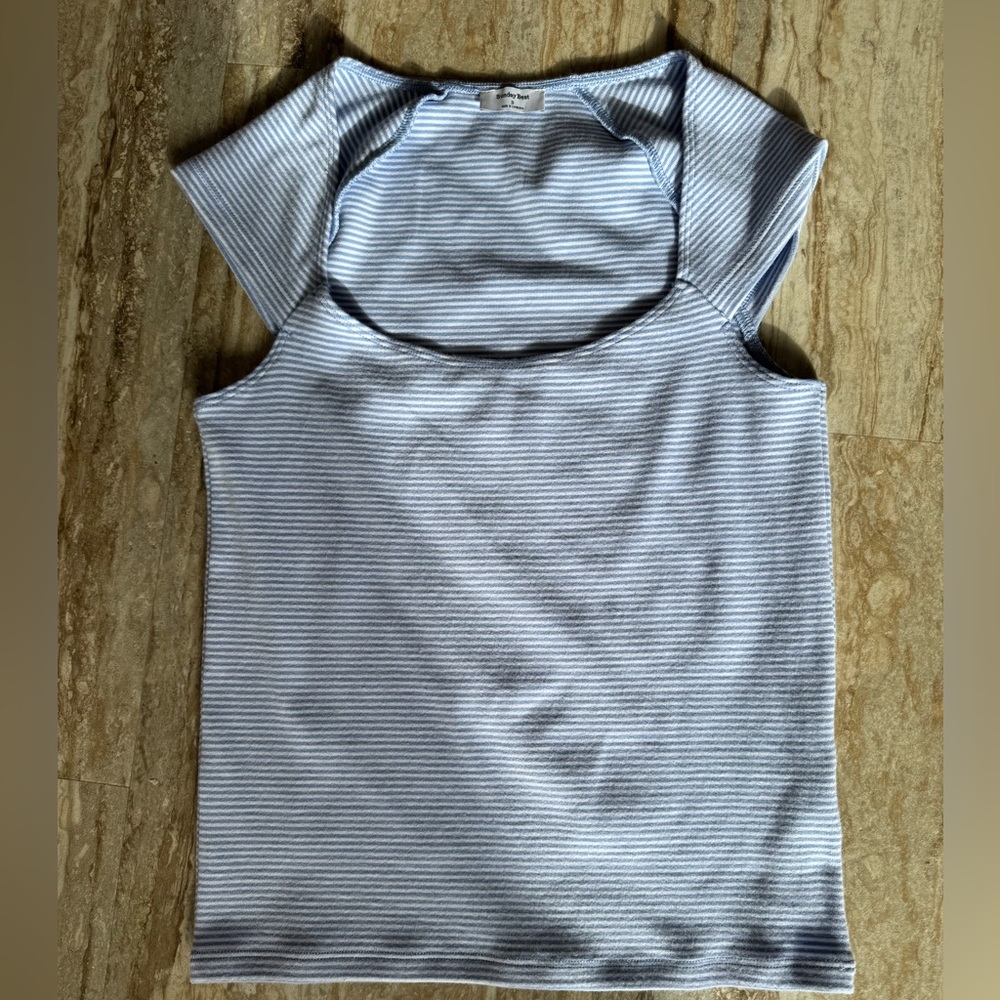 Sunday Best Light Blue Striped Short Sleeve Top